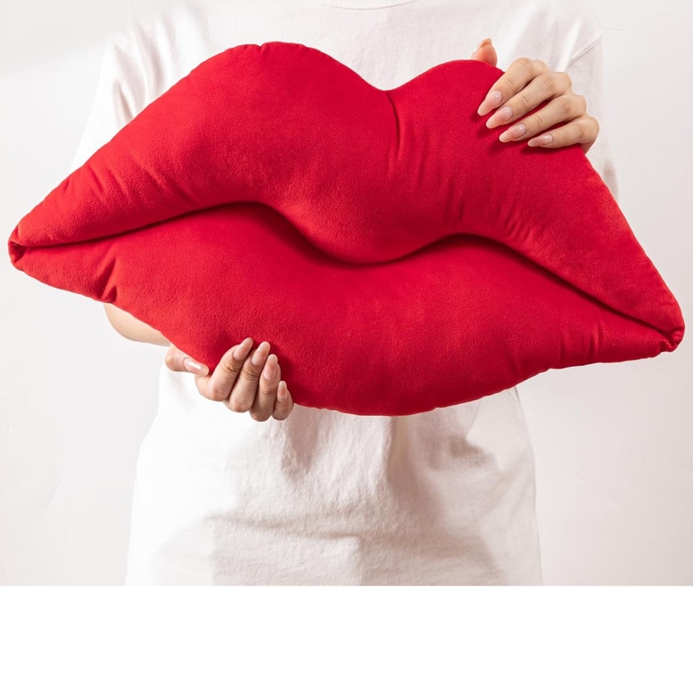 Velvet Red Lip-Shaped Pillow
